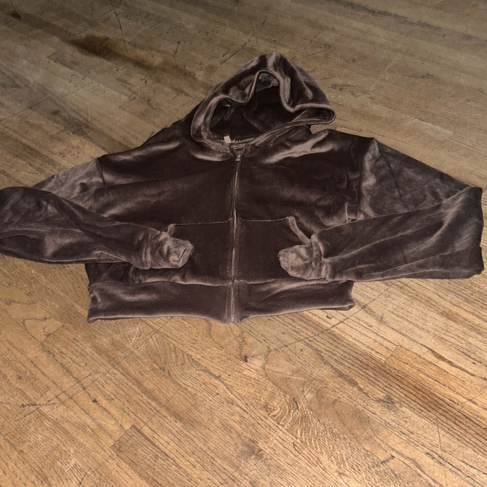 Medium Brown Skims Velour Cropped Zip Up